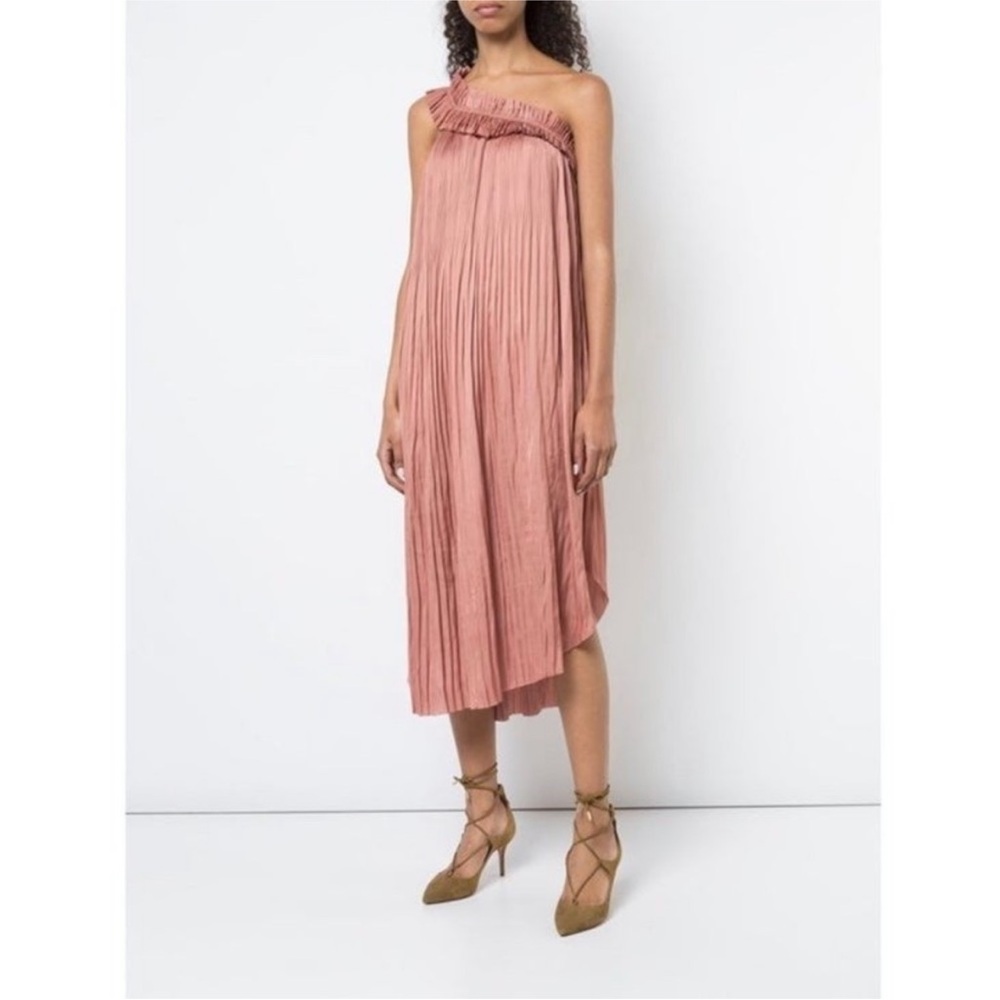 Ulla Johnson Jade Dress‎ Blush Rose Pink Size 4 One Shoulder Pleated Gown Flowy
